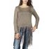 Agel Knitwear crop knitted sweater with fringe in tobacco
